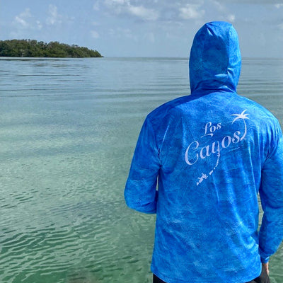 Ocean View Camo Blue Hoodie/ Back Logo  - Quick Dry UPF 50+ Mens Long Sleeve - Wholesale