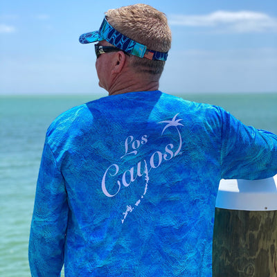 Ocean View Camo Blue / Back Logo  - Quick Dry UPF 50+ Mens Long Sleeve - Wholesale